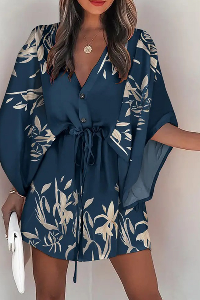 Fudus | Bedrucktes Patchwork Kleid Mit V-Ausschnitt