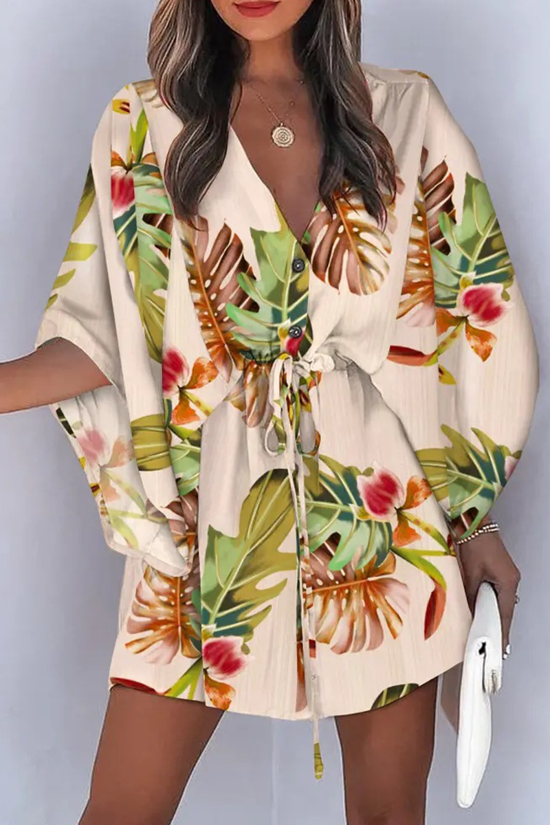 Fudus | Bedrucktes Patchwork Kleid Mit V-Ausschnitt