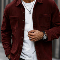 Bryce | Herren Langarm-Overshirt mit Taschen und Knöpfen in Dunkelrot