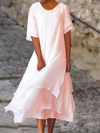 Doppeltes Baumwoll-Leinen-Kleid für Frauen | Midi in Rosa