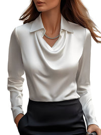 Dionne | Damen Satinbluse Langarm Elegant Luxuriös Business Feminin in Weiß