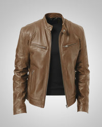 Ralf | Herren Leder-Bikerjacke mit Reissverschluss in Khaki