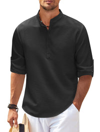 Cormac | Herren Leinenhemd Langarm Klassisch Elegant Sommer Business in Schwarz