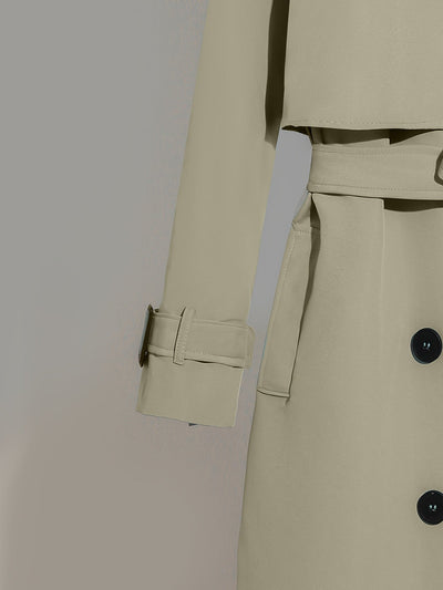 Latina | Damen Langer Doppelknopf-Trenchcoat mit Taillengürtel – Elegante Passform