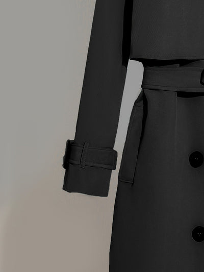 Latina | Damen Langer Doppelknopf-Trenchcoat mit Taillengürtel – Elegante Passform