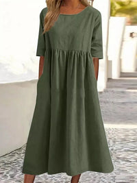 Lässiges Damenkleid | Midi in Olivgrün
