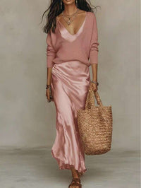 Rosalinde | Damen V-Ausschnitt Strickjacke Kleid Set in Rosa