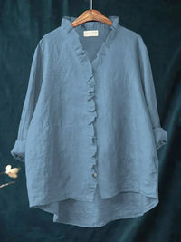 Sanela – Lässiges Baumwollhemd mit Rüschen in Blau