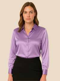 Adriana | Damen Satinbluse Langarm Hemdkragen Luxuriös Business Elegant in Hellviolett