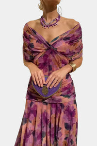 Inés | Langes Blumenkleid mit V-Ausschnitt in Lila