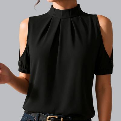 Inge™ | Schwarze Geplusterte Bluse Mit Gespleißten Ärmeln