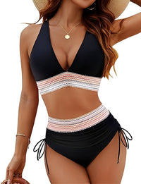 Emmie | Damen Eleganter Bikini Hohe Taille Modern Sommer Bademode in Schwarz