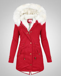 Nele | Damen Gefütterte Winter Parka Jacke in Rot
