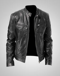 Ralf | Herren Leder-Bikerjacke mit Reissverschluss in Schwarz