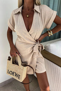 Saskia | Lässiger Leinen-Jumpsuit mit Revers in Apricot