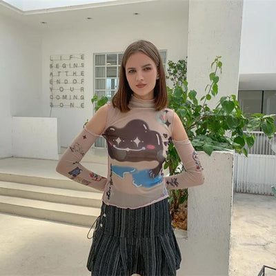 Bruss® | Transparentes Langarmshirt mit abstraktem Print