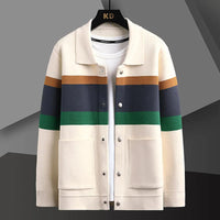 Cole | Herren Strickjacke Streifen Snap-Button Varsity Herbst in Weiß
