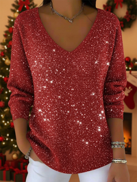 Falyn – Eleganter Pullover Mit V-Ausschnitt Und Glitzer in Rot
