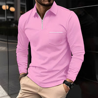 Florent - Herren-Langarm-Polo mit Zipper in Rosa