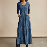 Adeline - Vintage-Kleid mit langen Ärmeln in Blau