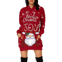 Georgia - Elegantes Weihnachtskapuzenkleid für Damen in Rot / Weiß