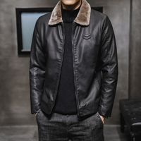 Elegante Lederjacke mit Fleecekragen für Männer - FLETCHER in Schwarz