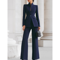 Constance | Damen Hosenanzug Stehkragen Blazer Loose Fit Modern Elegant in Dunkelblau