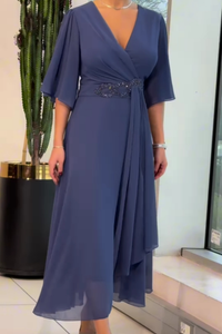 Elma | Damen Midi Kleid Fließend Elegant Modern Feminin Casual in Blau
