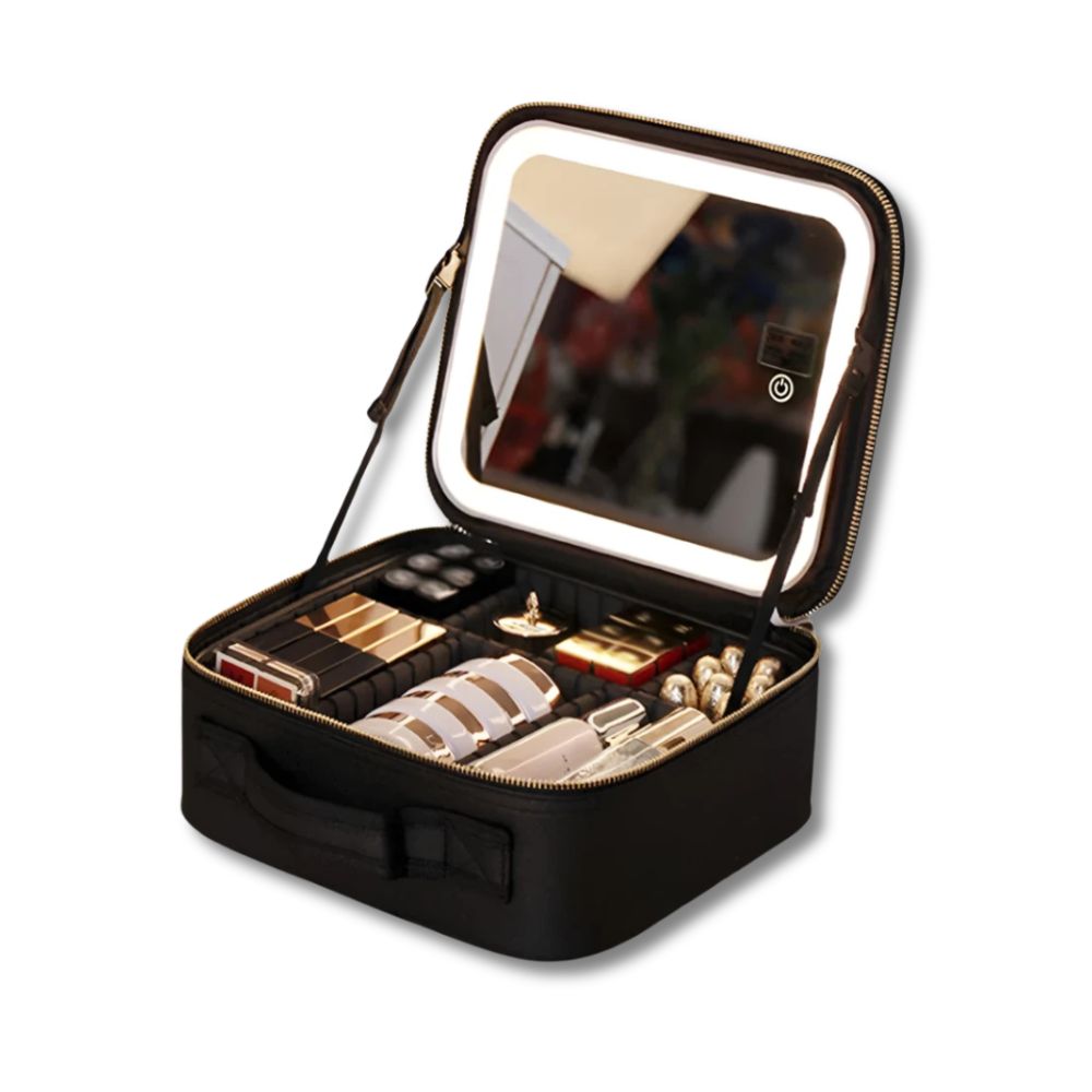 Fudus - Tragbare Kosmetiktasche mit LED-Licht und Spiegel