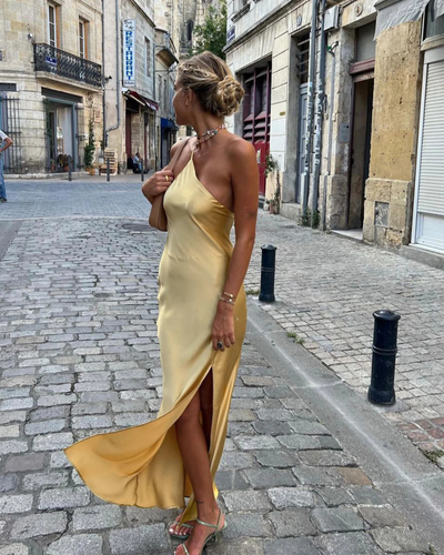 Elisa | Langes Abendkleid mit offenem Rücken und Satin-Schlitz