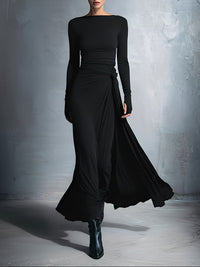 Joeena – Maxikleid Mit Seitlichem Knoten in Schwarz