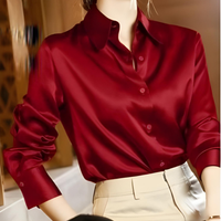 Elegantes Satin-Hemdblusenshirt für Damen | Lange Ärmel in Rot
