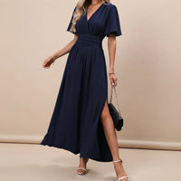 Leyli - Elegantes Midi-Kleid mit Schlitz in Marineblau
