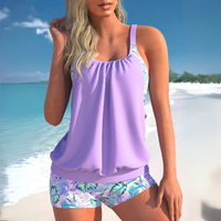 Gemustertes Bikini-Set mit hoher Taille in Lila