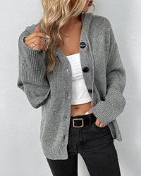 Mia | Damen Kapuzenstrickjacke mit Knöpfen in Grau