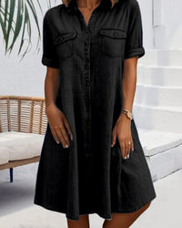 Rianne | Damen Vintage Kleid Kragen Knöpfe Kurzarm Elegant Retro in Schwarz