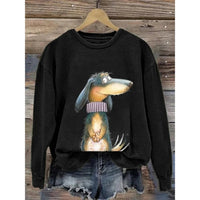 Damen Sweatshirt mit Rundhalsausschnitt und langen Ärmeln in Schwarz