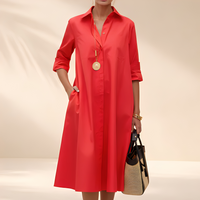 Eljenne | Damen Hemdkleid Leicht Sommer Casual Feminin Lässig Modern in Rot