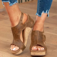 Petra | Damen Sommer Wedges Klettverschluss Komfort Höhe Modern in Braun