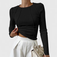 Doris | Damen Langarmshirt Enganliegend Lässig Komfort Casual Modern in Schwarz