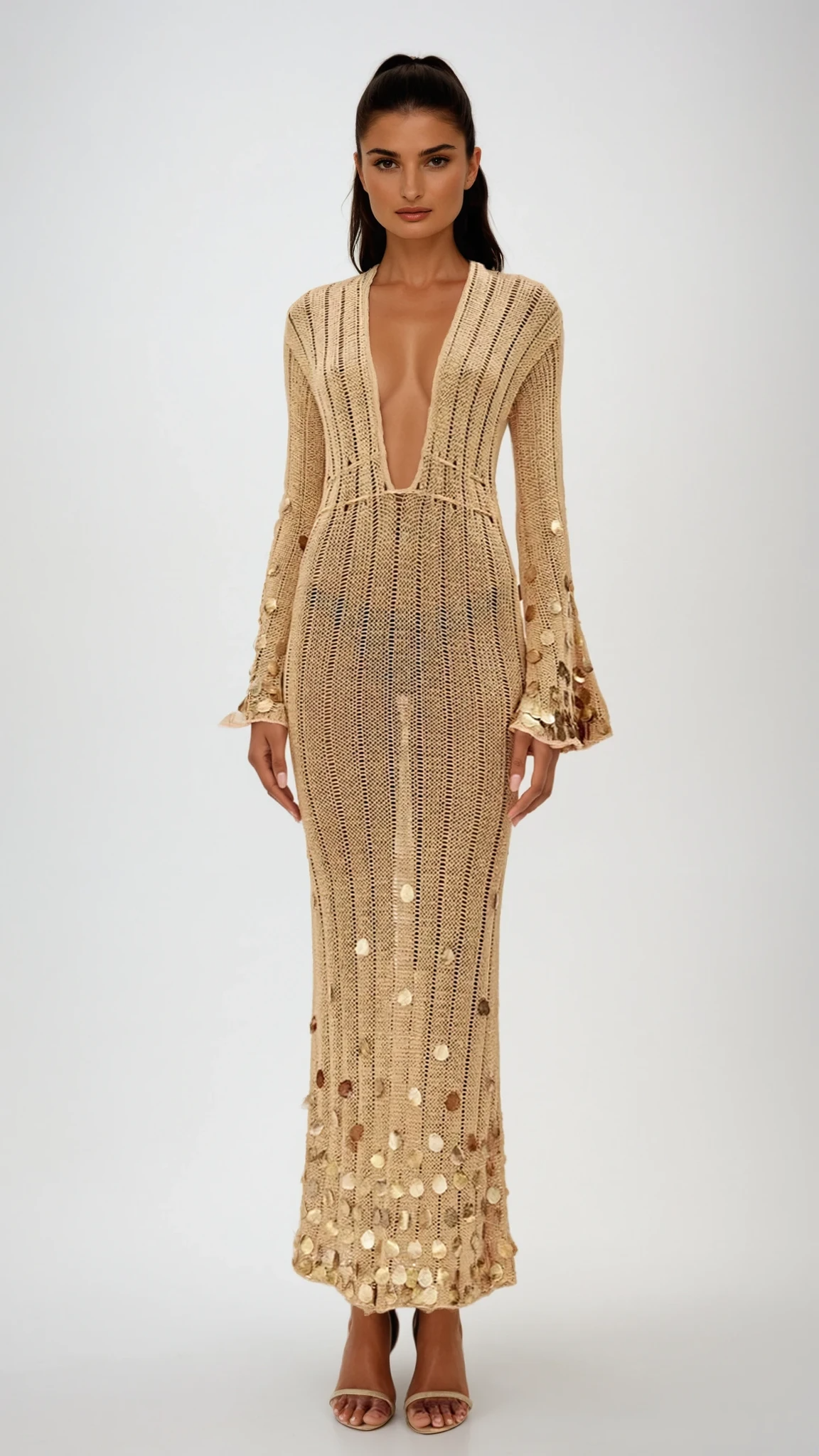 AMÉLIE™ – Elegantes Häkel-Maxikleid mit Glanz-Details