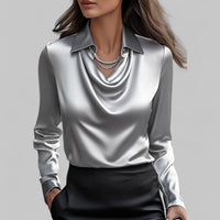 Theresa | Elegante Wasserfall Satinbluse in Grau