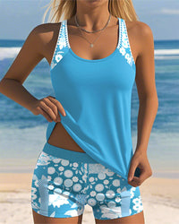 Felicia | Damen Blumenprint Tankini Badeanzug Set in Hellblau