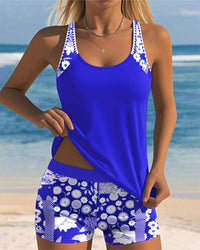 Felicia | Damen Blumenprint Tankini Badeanzug Set in Blau