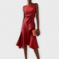 Beatrice | Damen Midikleid Drapiert Asymmetrisch Modern Elegant Festlich in Rot