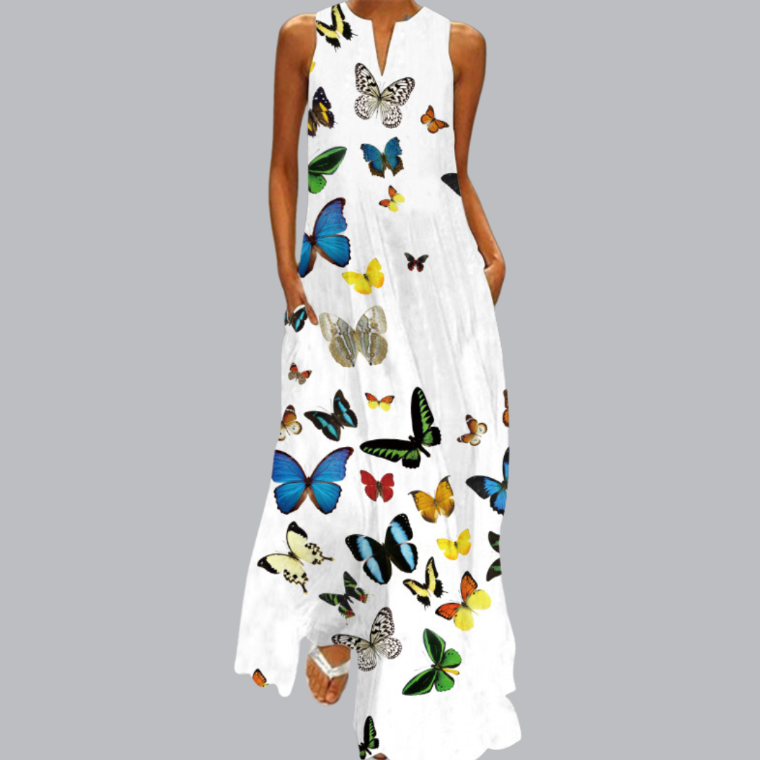 Christiane™ | Ärmelloses Maxikleid in verspieltem Design