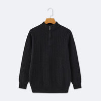Christian | Eleganter Zopfmuster-Strickpullover mit Halbzip in Schwarz