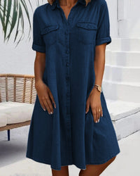 Rianne | Damen Vintage Kleid Kragen Knöpfe Kurzarm Elegant Retro in Marineblau