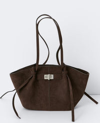 Noémie | Damen Große Shopper Tasche Henkel Gold Drehverschluss Elegant in Mattes Braun