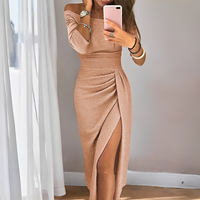Babette - Elegantes Damenkleid mit Schlitz in Beige